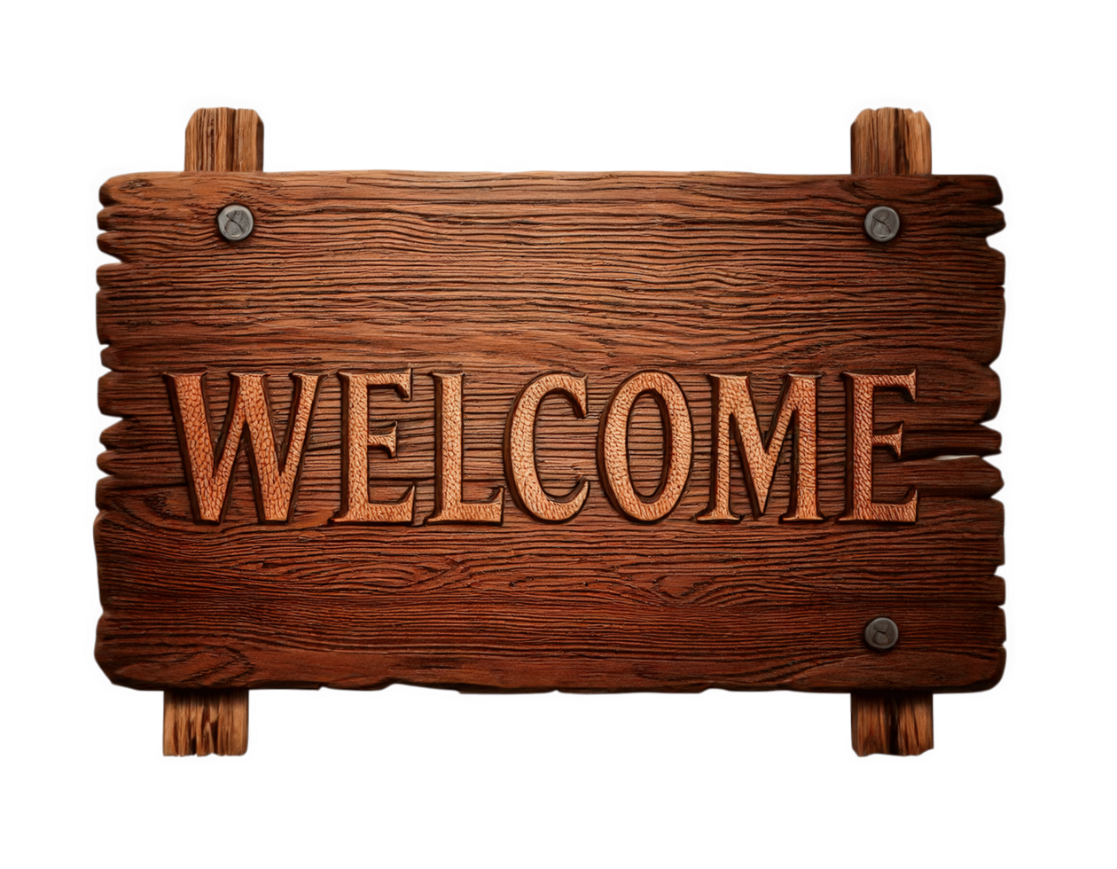 Welcome sign on wooden board with rustic texture and design png