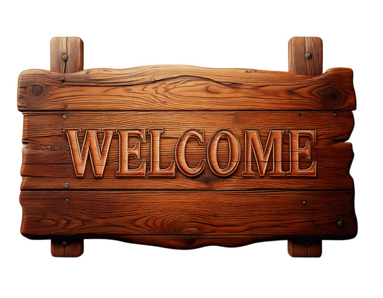 wooden welcome sign with rustic design, perfect for home or business entryways. warm tones and texture add charm and hospitality png