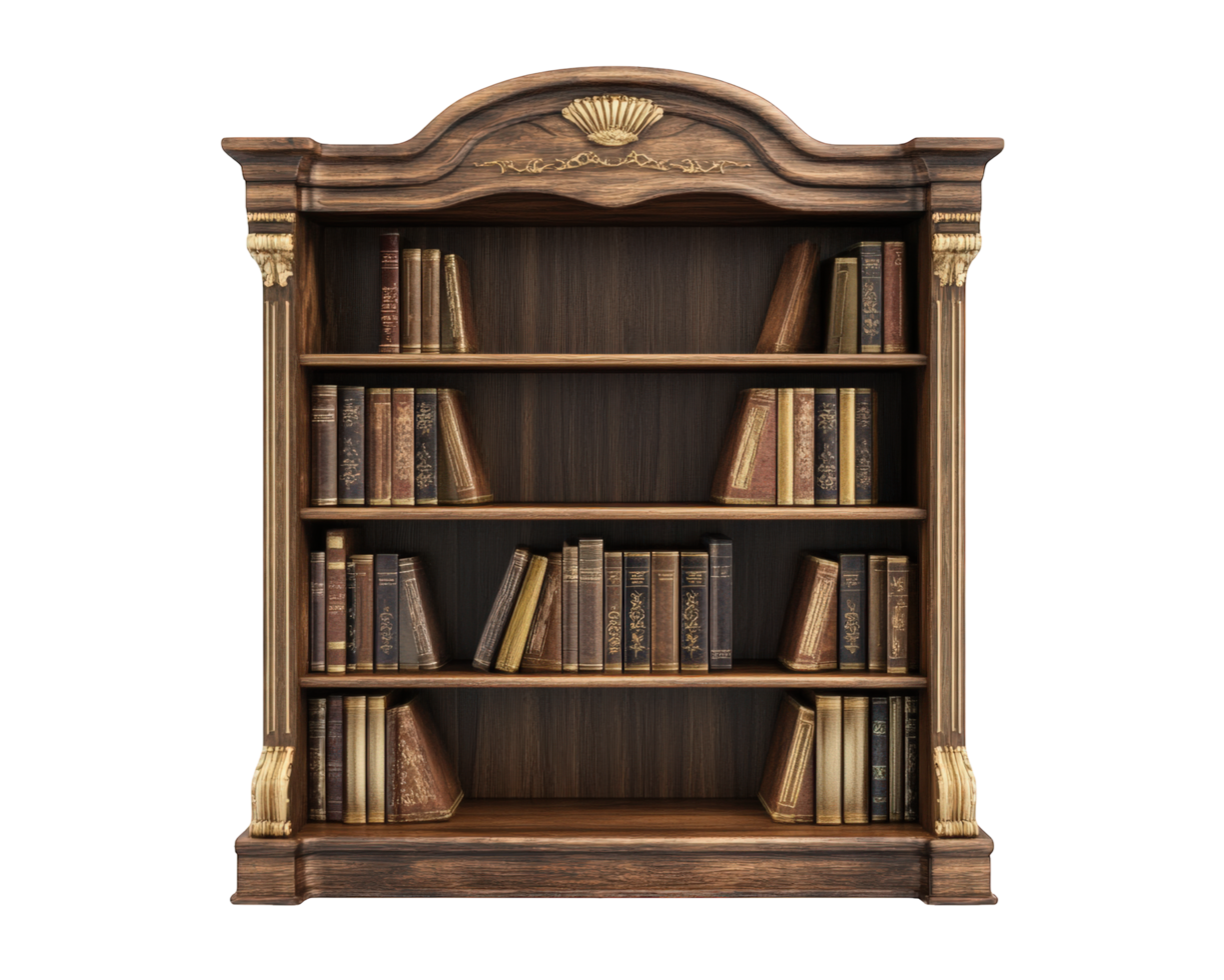 An old bookcase with books on it png