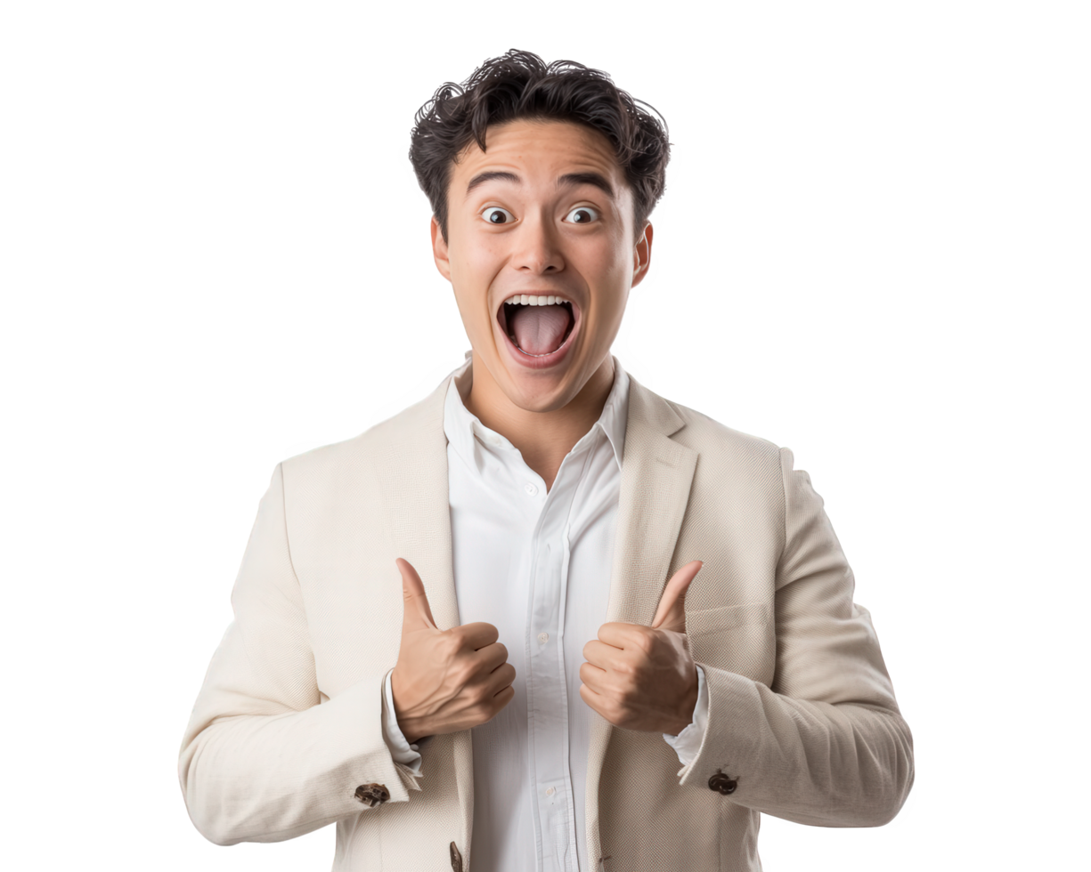 A man in a suit making a thumbs up sign png
