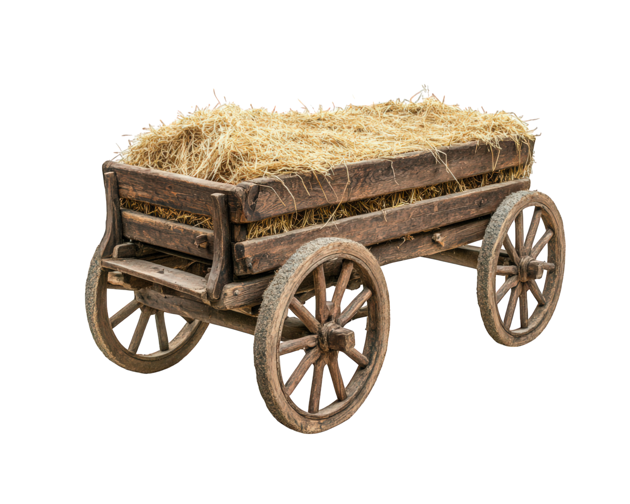 An old wooden wagon with hay on it png