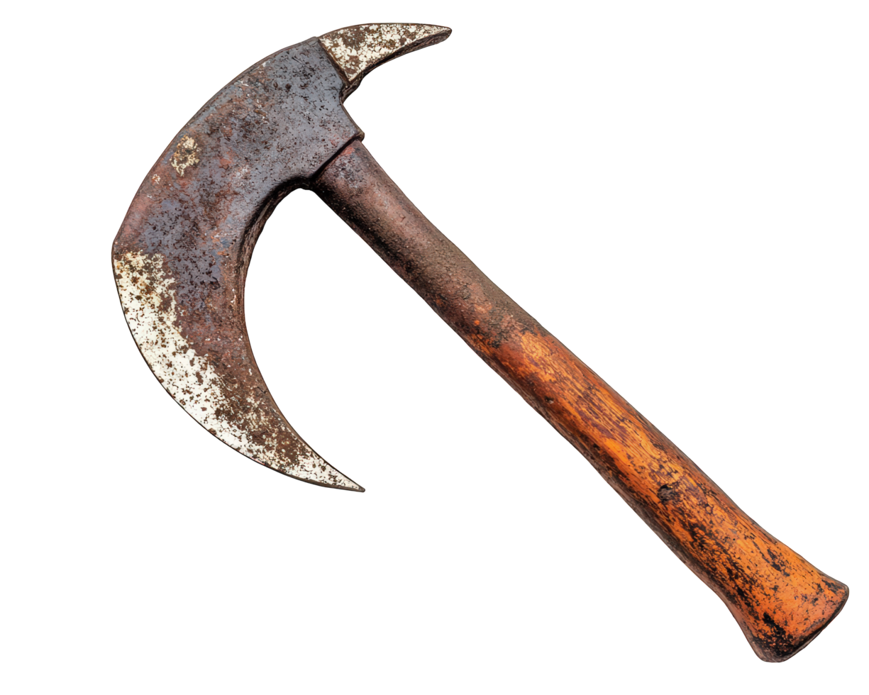 An old rusty axe on a black background png