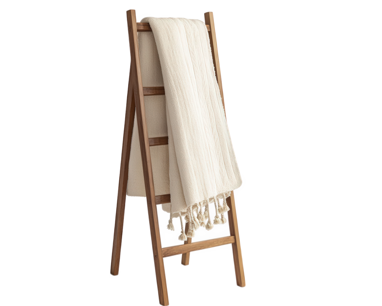 A towel on a wooden stand with a white towel png