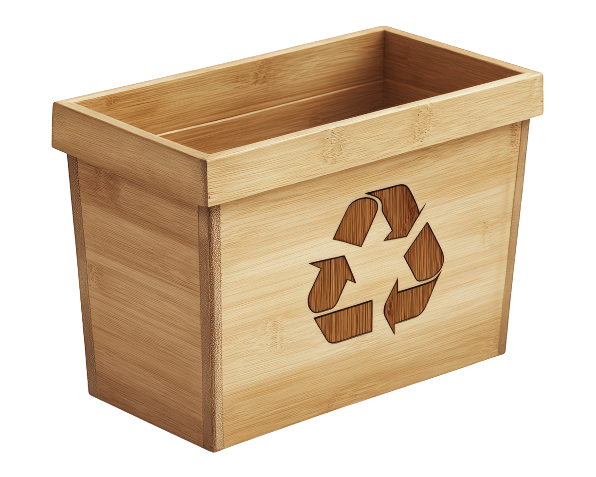 A wooden box with a recycle symbol on it png