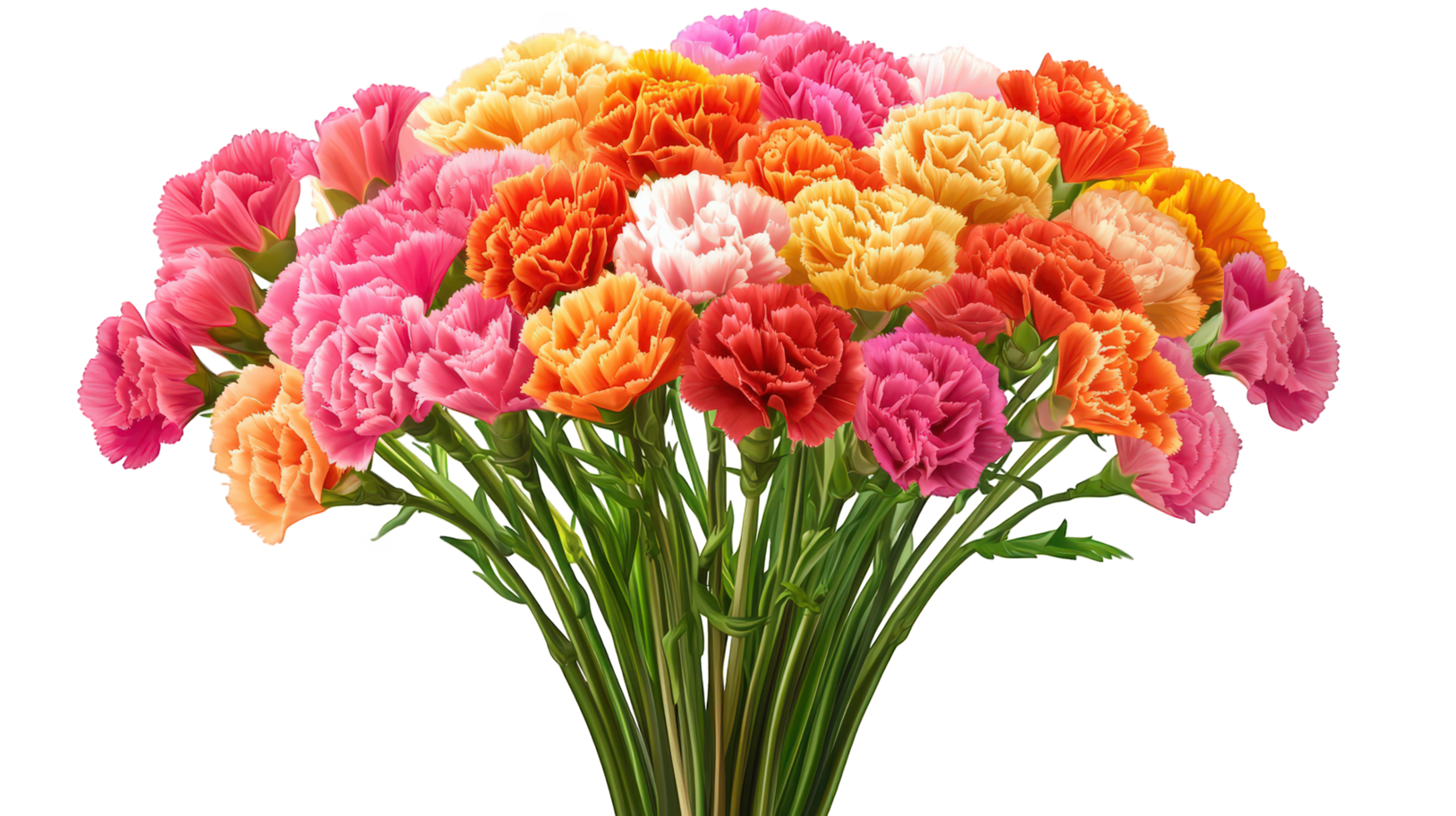 A bouquet of colorful carnations is shown png
