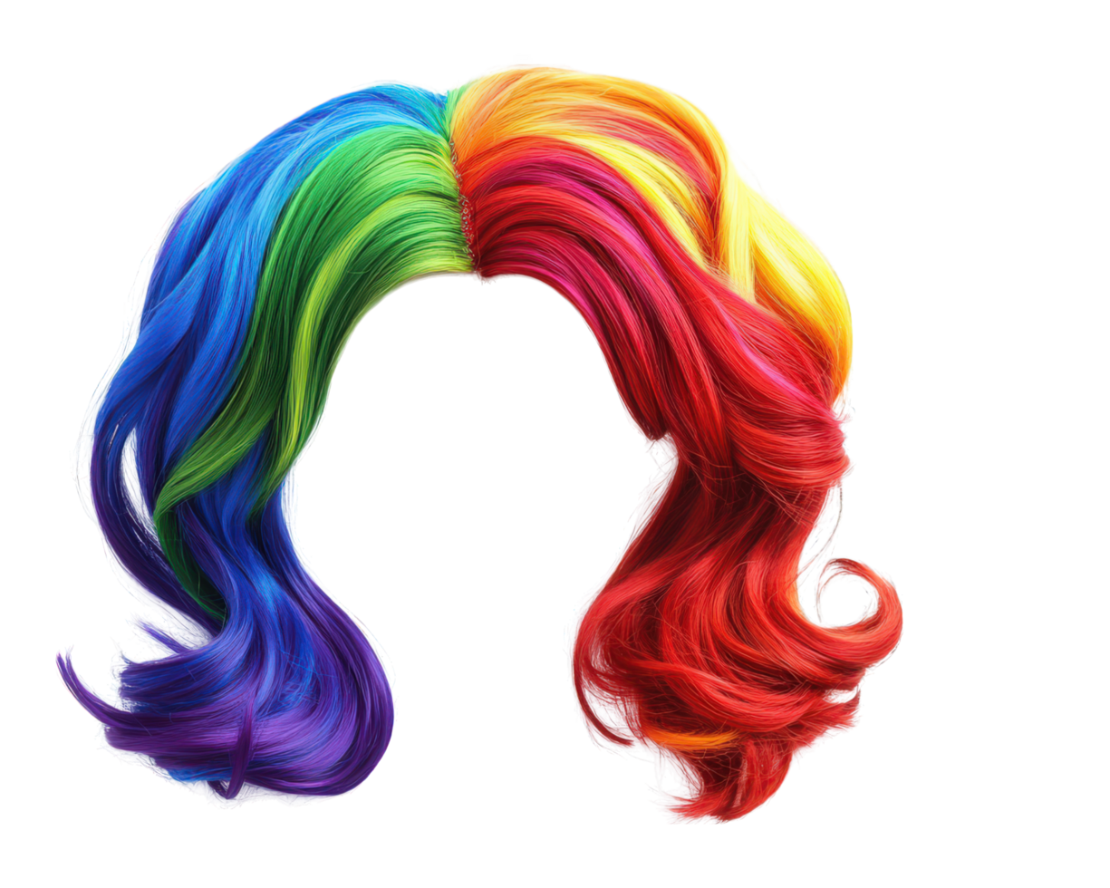 A rainbow colored wig with long hair png