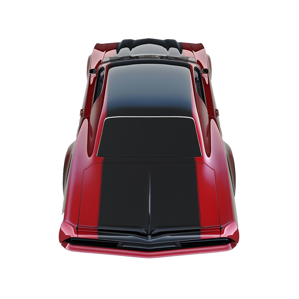 Classic Red Muscle Car Overhead View Black Stripes Powerful Engine png