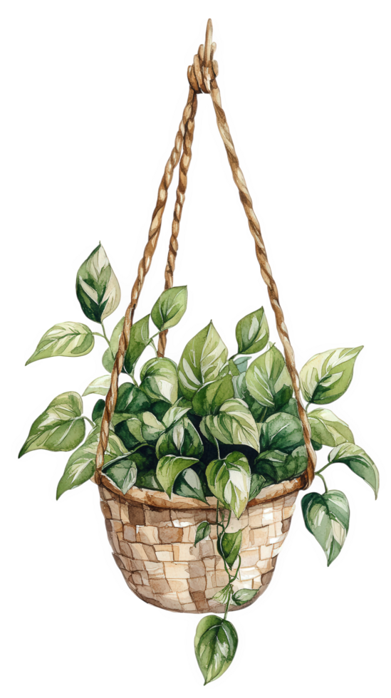 A hanging basket with green plants png