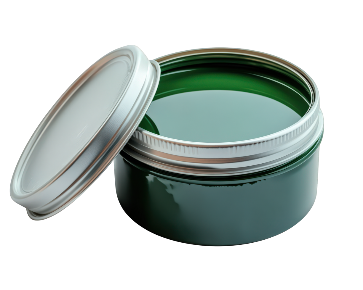 A jar of green paint with a lid png