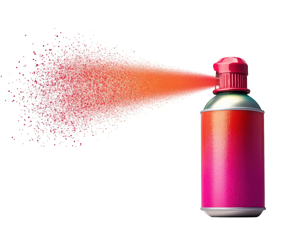 vibrant spray paint can releasing colorful mist, perfect for artistic projects and graffiti. dynamic spray effect adds energy and creativity to any design png