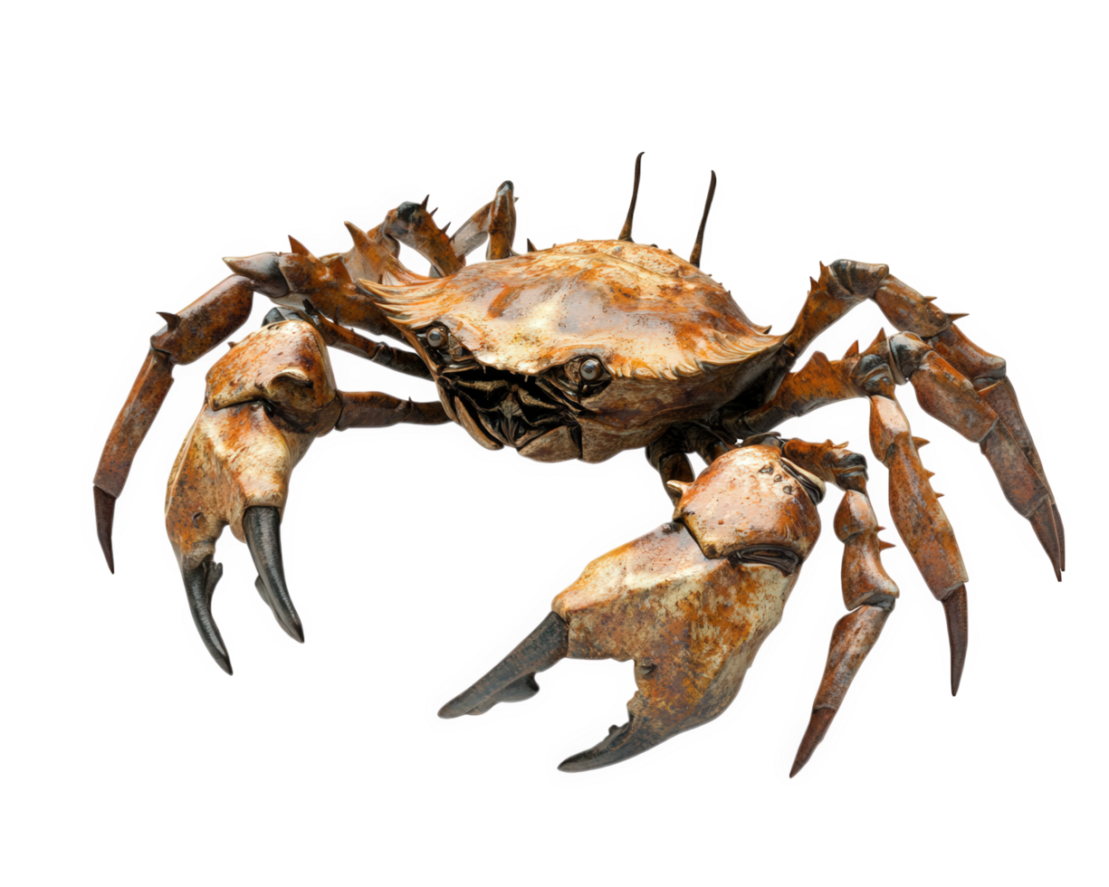 Crab isolated on transparency background, showcasing its detailed features and textures. This seafood item is perfect for culinary presentations or educational purposes png