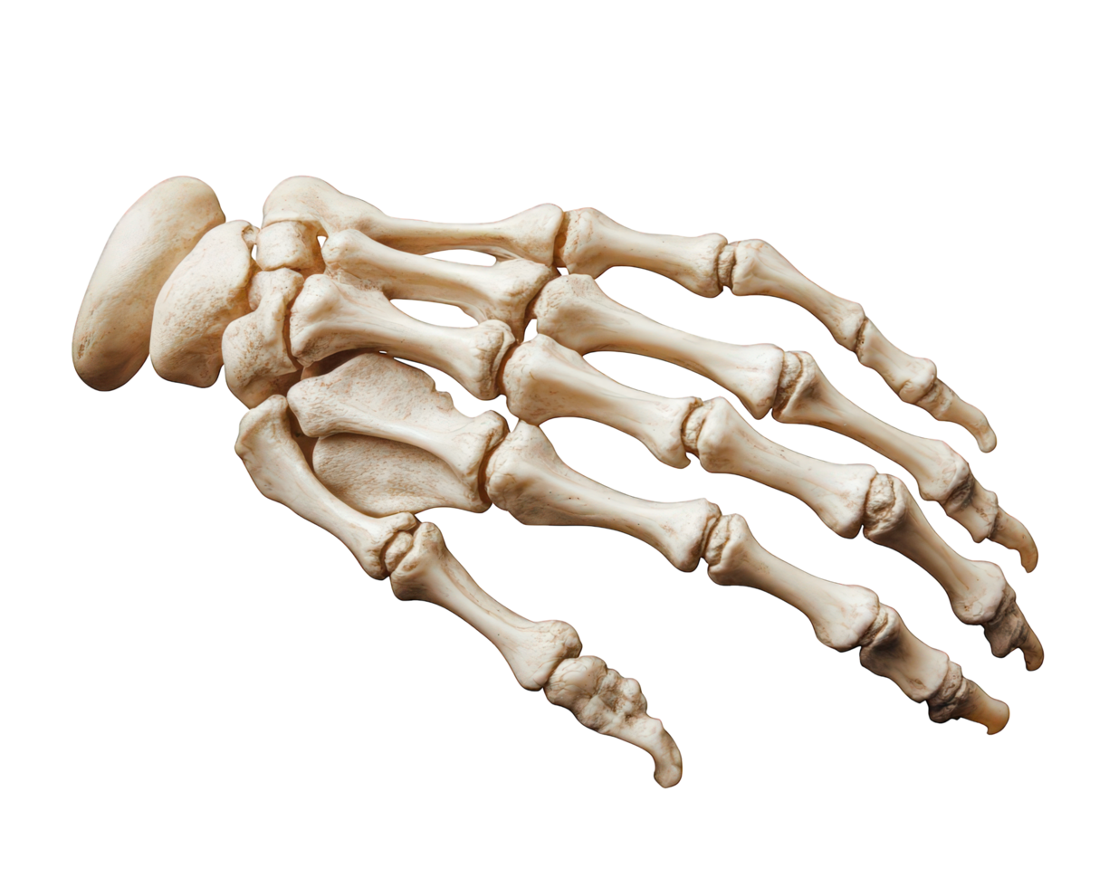 skeletal hand isolated on transparency background, showcasing detailed bone structure and anatomy. This is ideal for educational purposes and medical illustrations png
