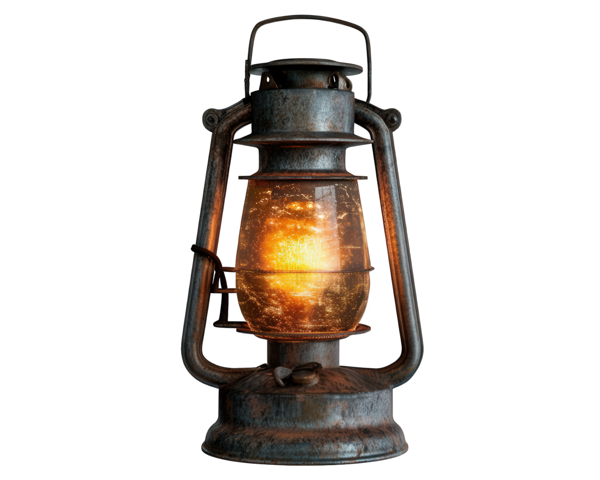vintage lantern lamp with glowing light, perfect for adding warmth to any space. This rustic design evokes sense of nostalgia and charm, ideal for home decor png