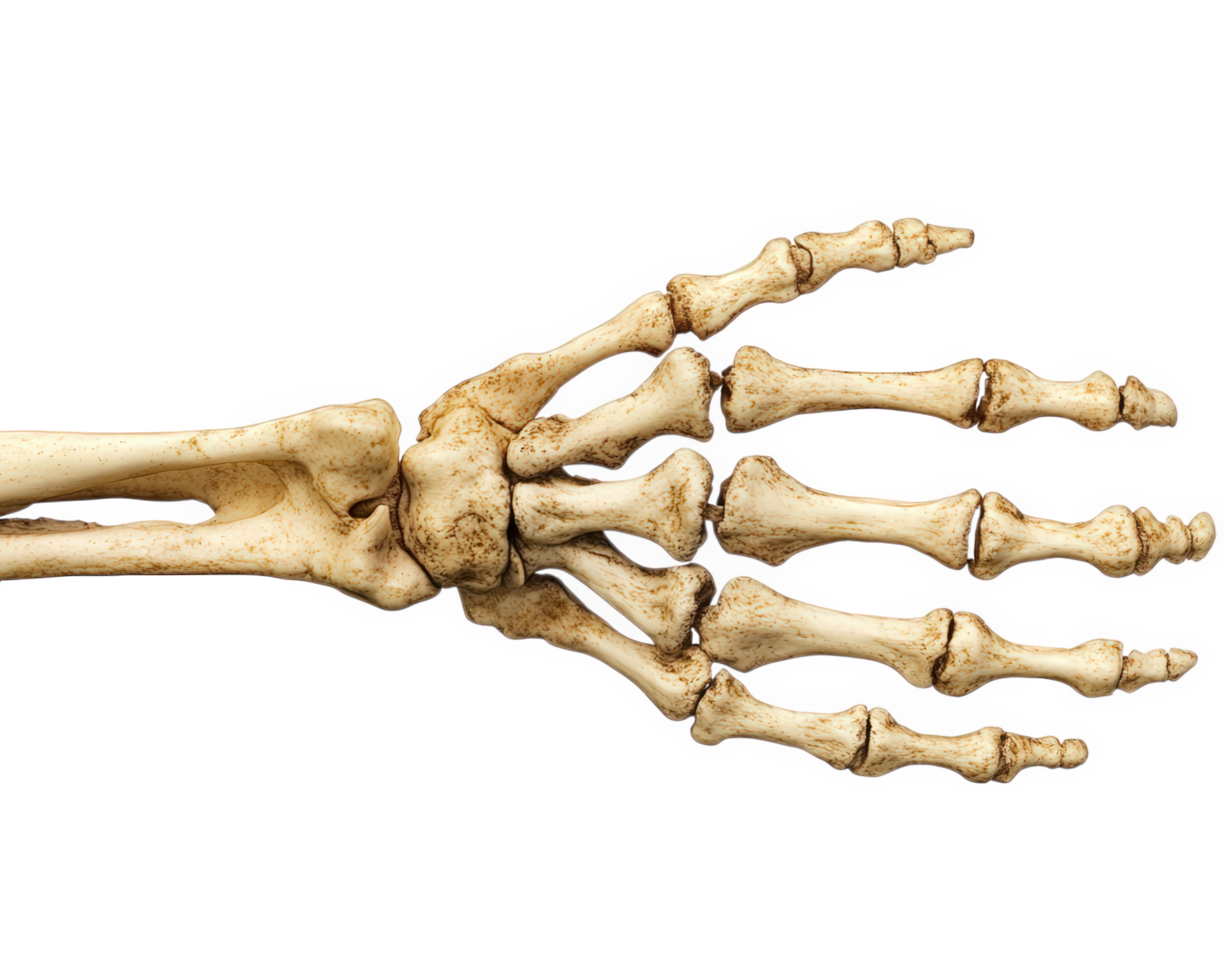 The skeleton of a hand with a bone in it png