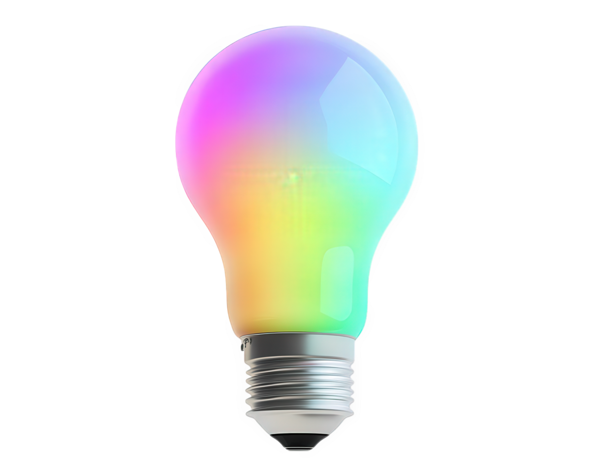 A light bulb with rainbow colors on it png