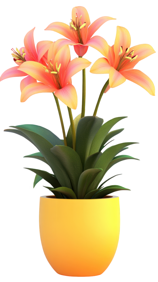 A yellow flower pot with orange flowers png