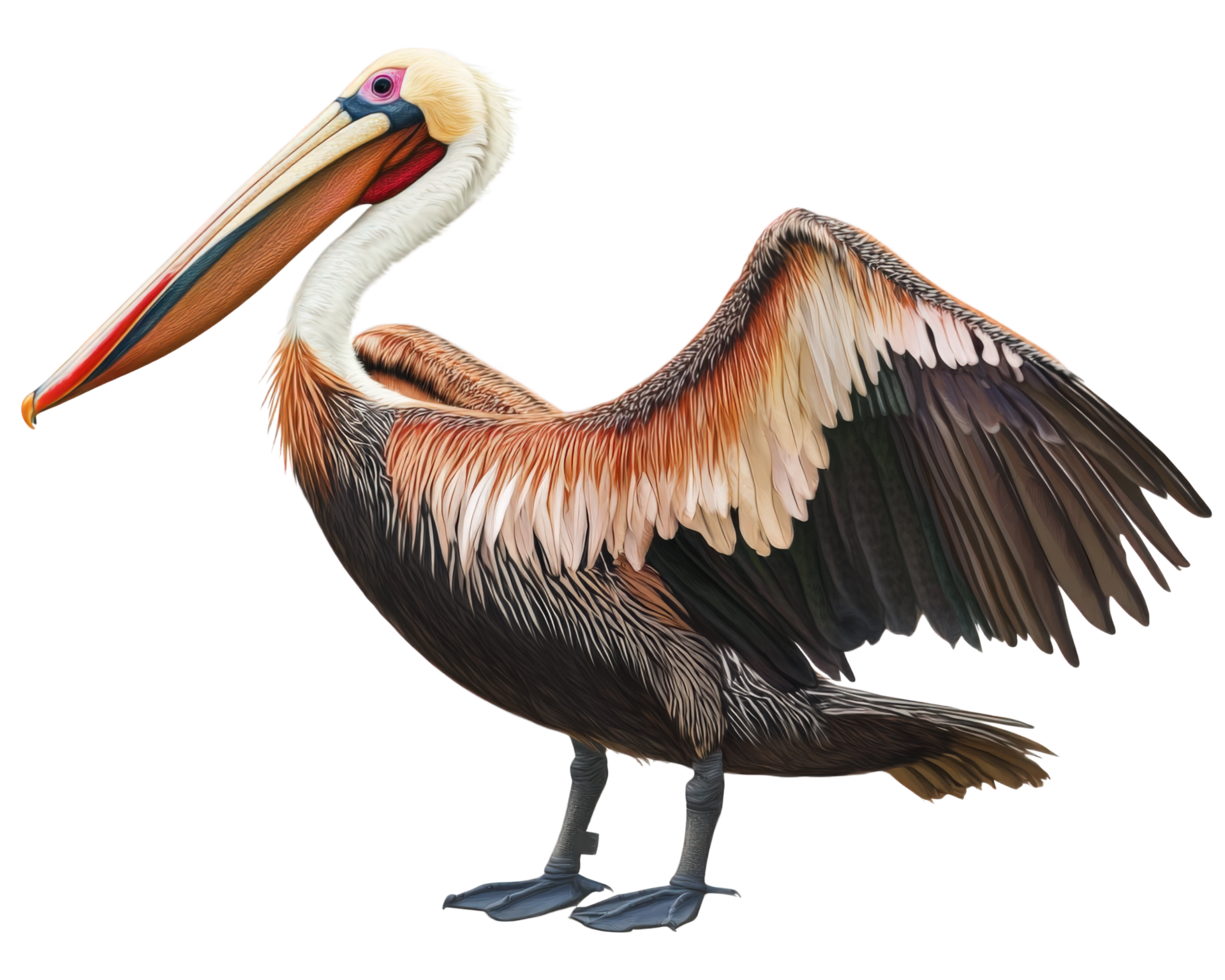 A pelican with its wings spread out png