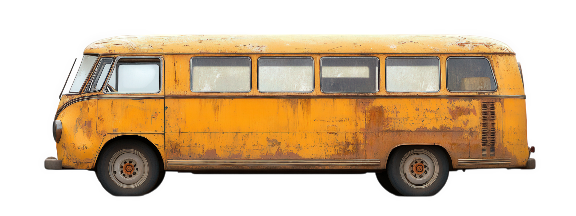An old yellow bus is shown on a black background png