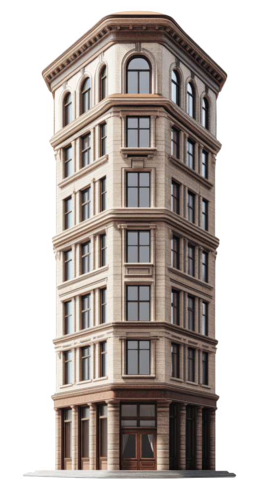 Modern building with unique architectural design, featuring multiple windows and rounded top. This structure stands out with its elegant facade and detailed craftsmanship png