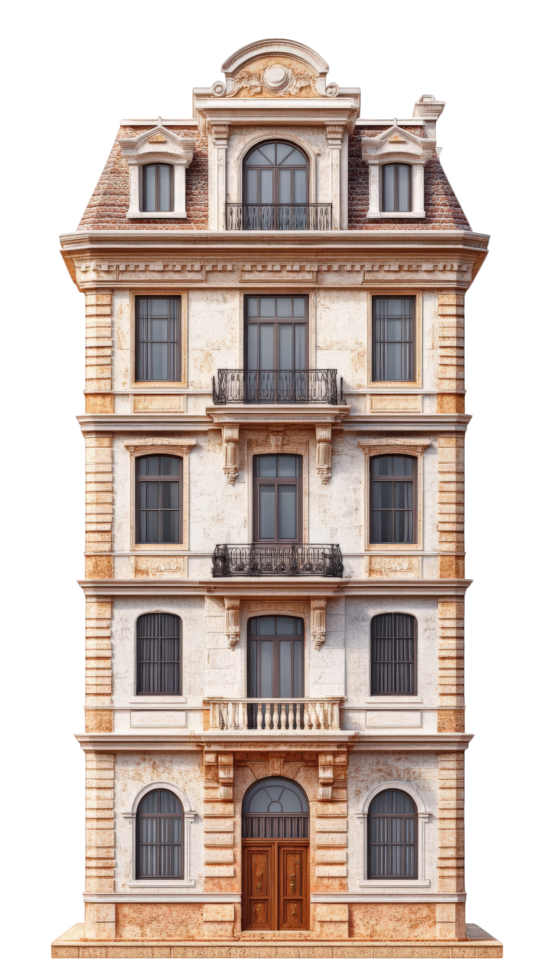 Elegant vintage building with ornate details and balconies, showcasing classic architecture. Perfect for historical or urban themes png