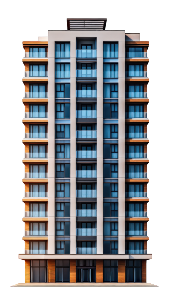 moderno residencial construção com múltiplo pavimentos e varandas, apresentando lustroso Projeto e ampla janelas. estrutura combina contemporâneo arquitetura com acolhedor fachada png