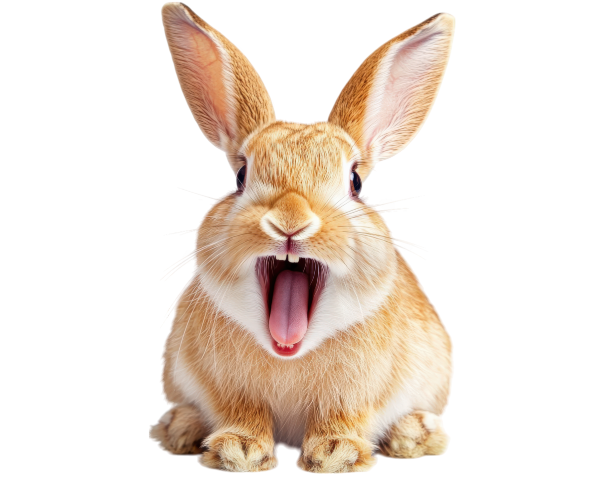 funny rabbit with wide open mouth, isolated on transparency background, showcasing its playful and humorous expression png
