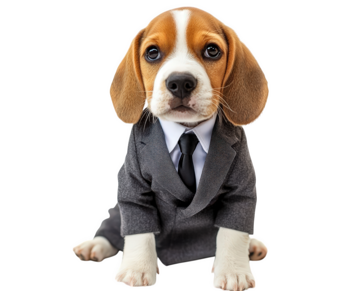 beagle puppy wearing suit, looking adorable and ready for formal event. This charming dog exudes confidence and style, perfect for any occasion png