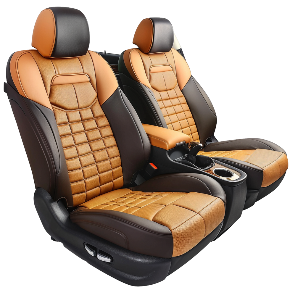 Luxurious Car Seats Tan and Black Leather Interior Design png