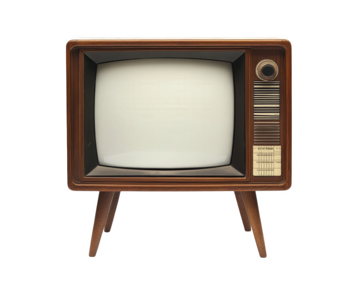 An old fashioned television with a white screen png