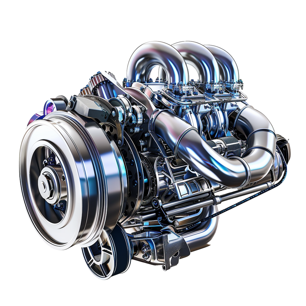 Powerful Chrome Engine Detailed View Automotive Technology png