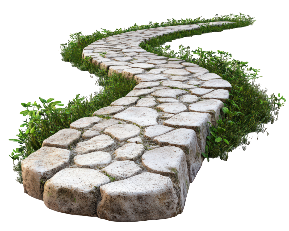 A stone path with grass growing on it png