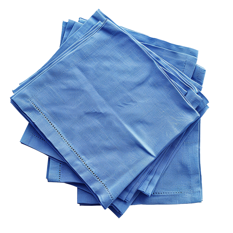 Stack of Blue Linen Napkins Elegant Table Setting png