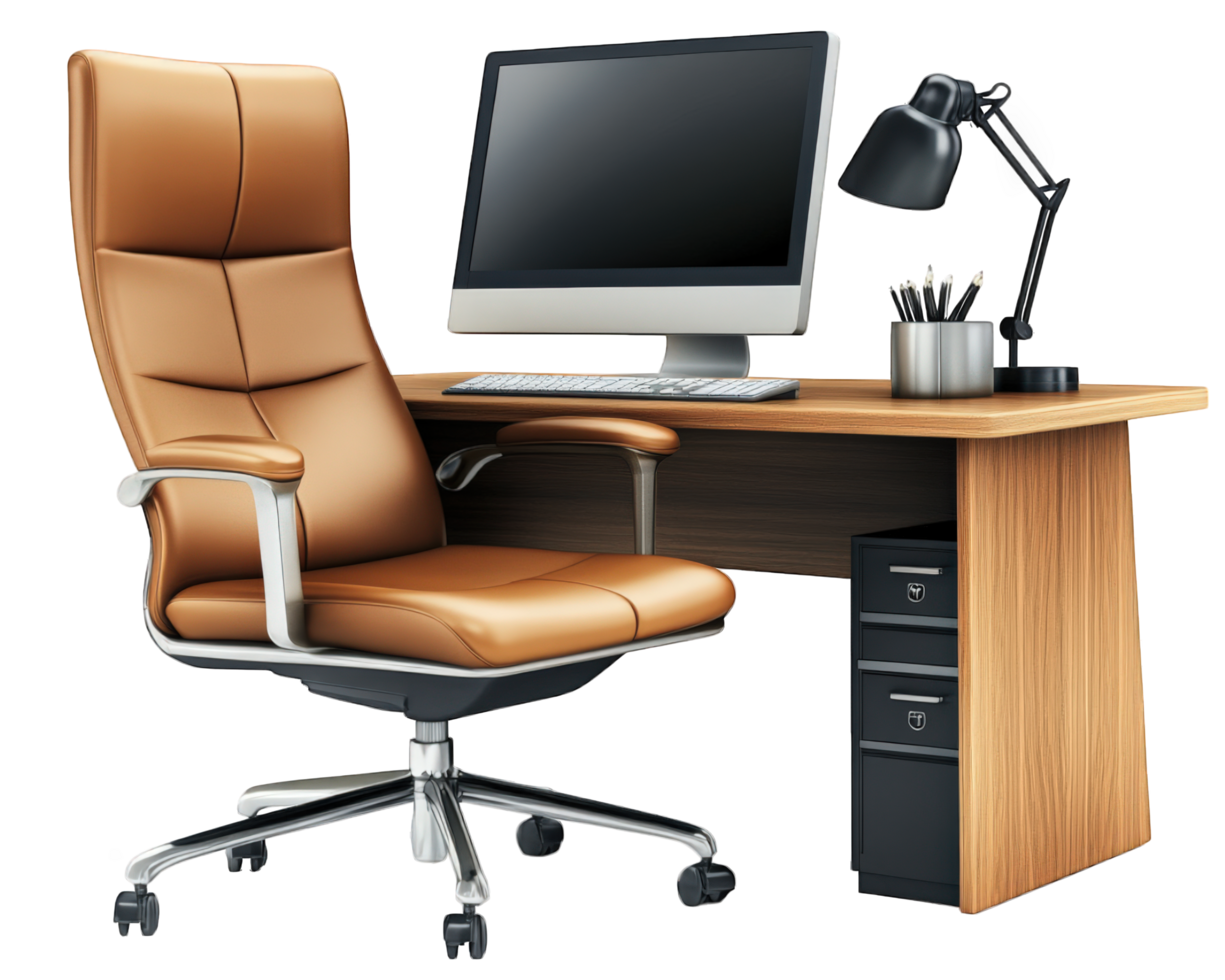 Office chair with desk and computer png