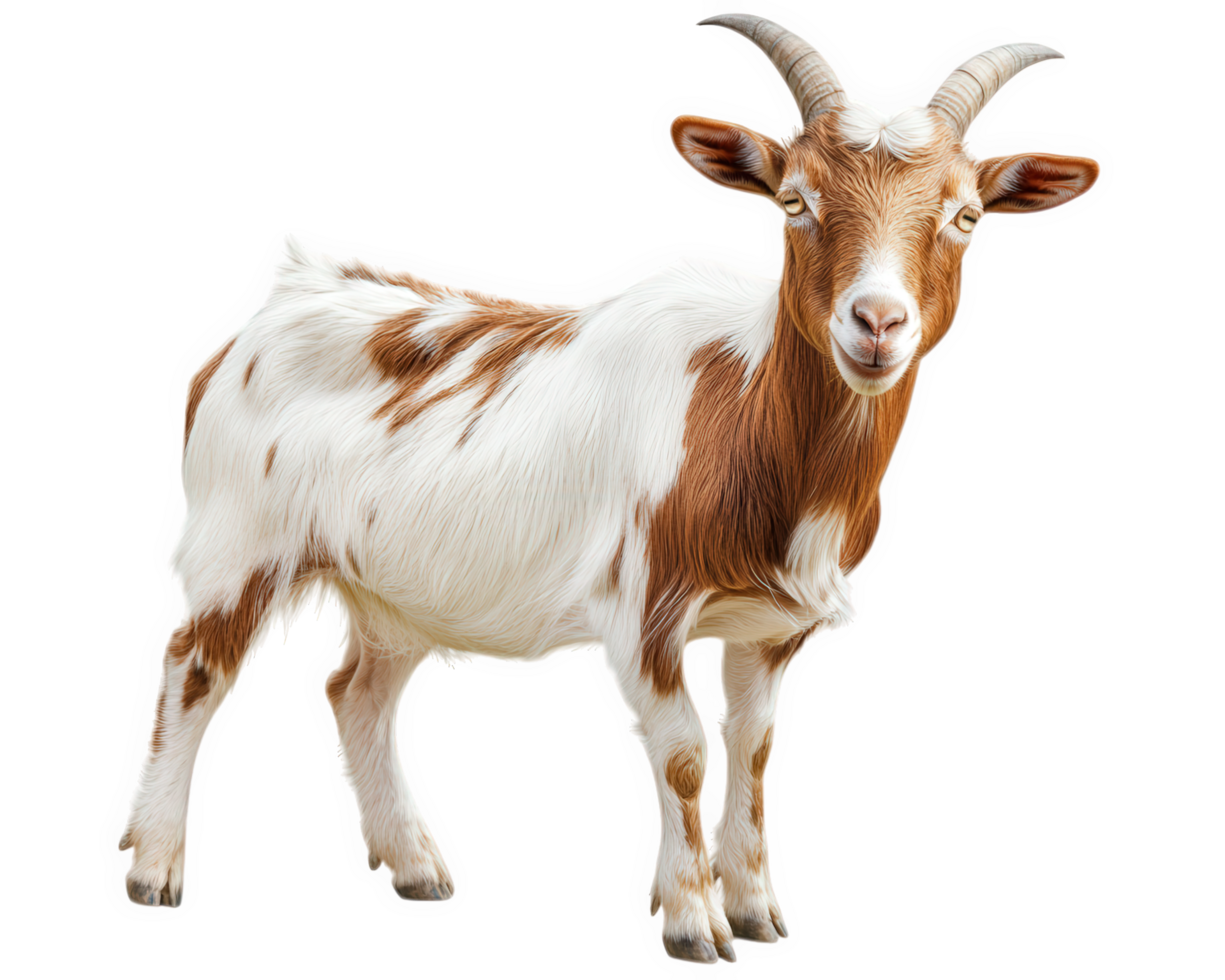 A goat with long horns standing on a black background png