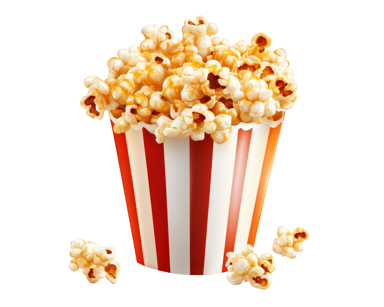 Popcorn in a striped bucket on a black background png