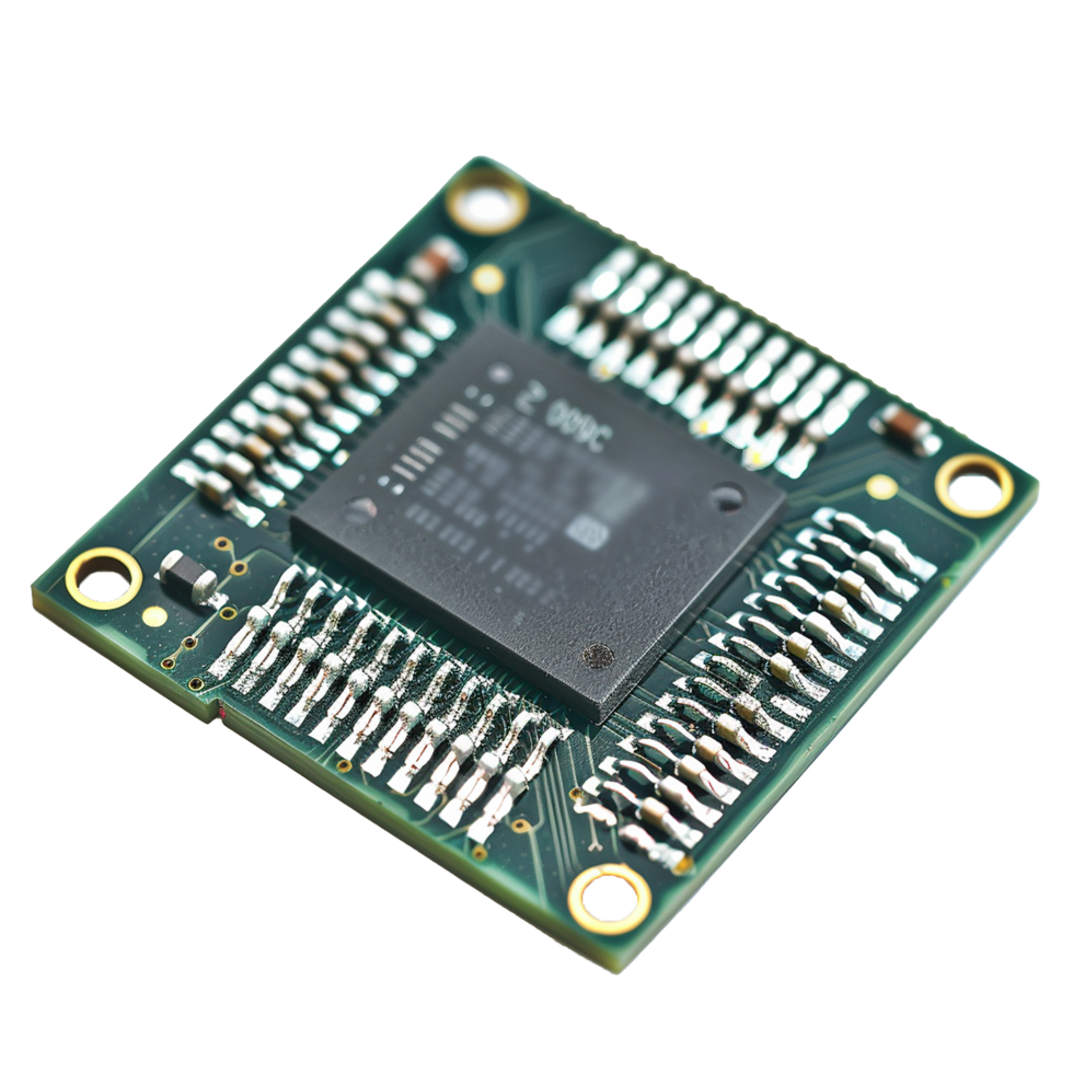 Closeup of a microchip on a circuit board technology detail electronics engineering png