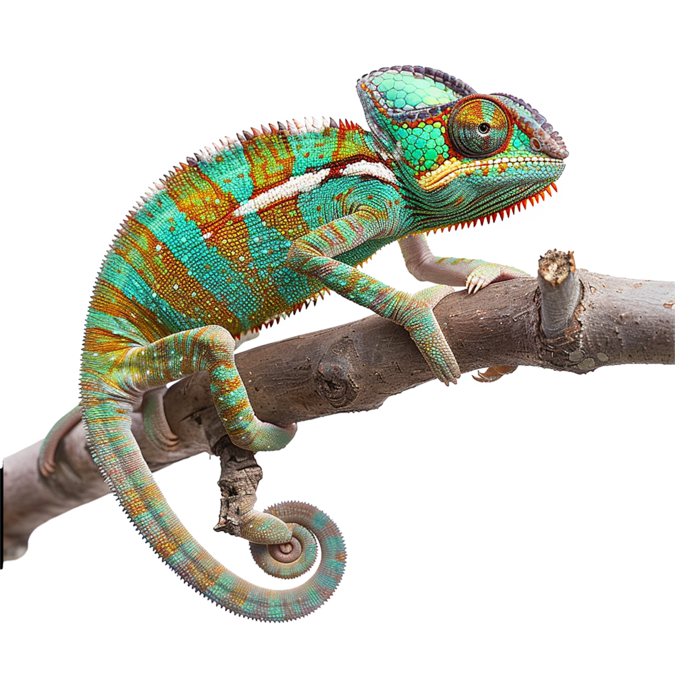 Vibrant Chameleon Branch Exotic Reptile Colorful Scales png