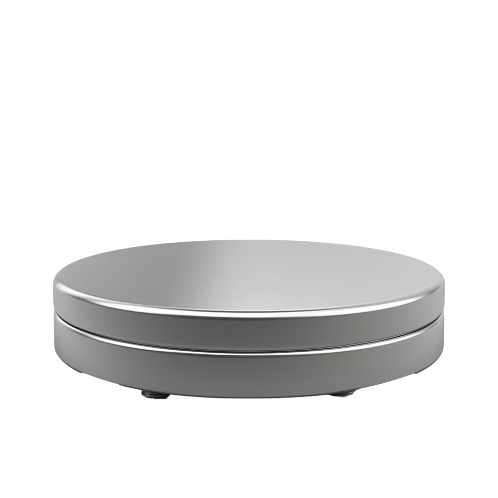 A sleek and stylish metallic round container with a brushed silver finish and a smooth top lid png