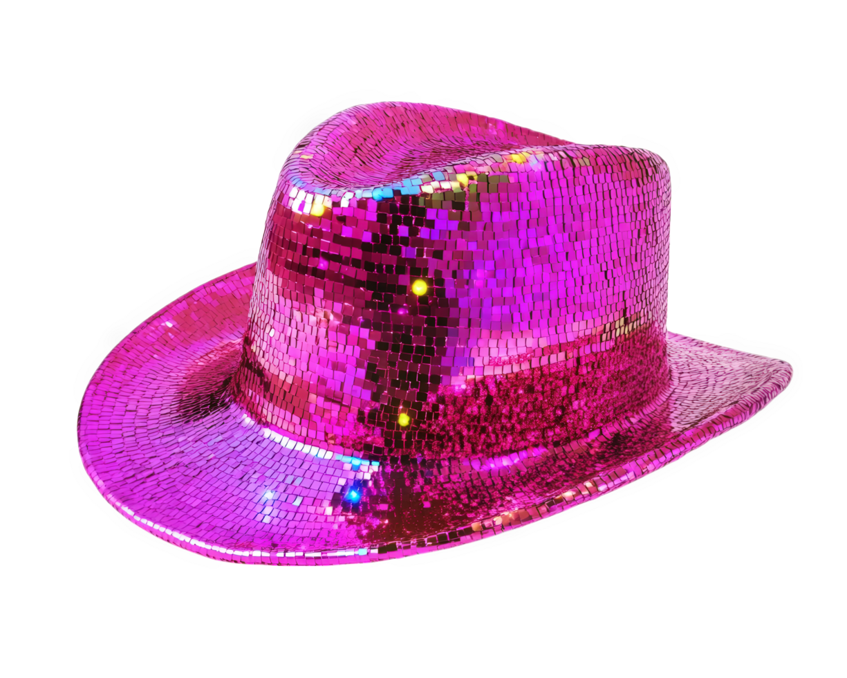 A pink sequinized hat on a black background png
