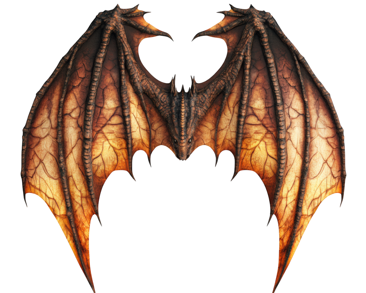 A dragon with wings that are orange and black png