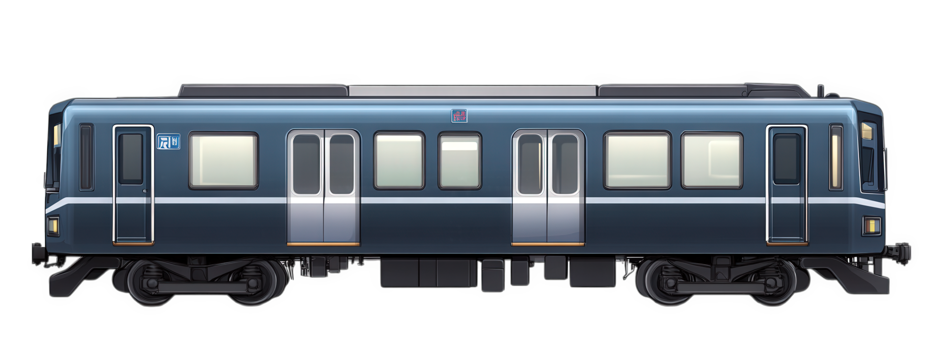 A blue train car with no windows on a black background png