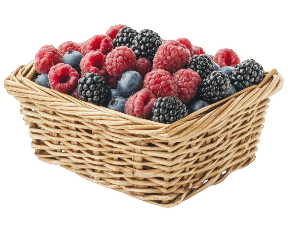 A basket filled with berries on a black background png