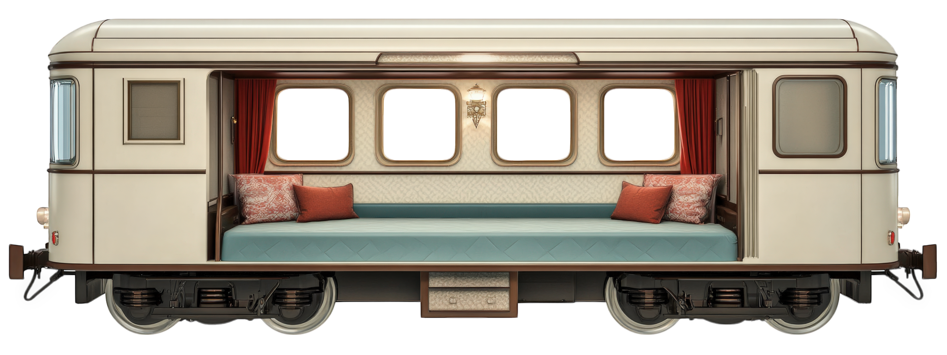 A train car with a couch inside png