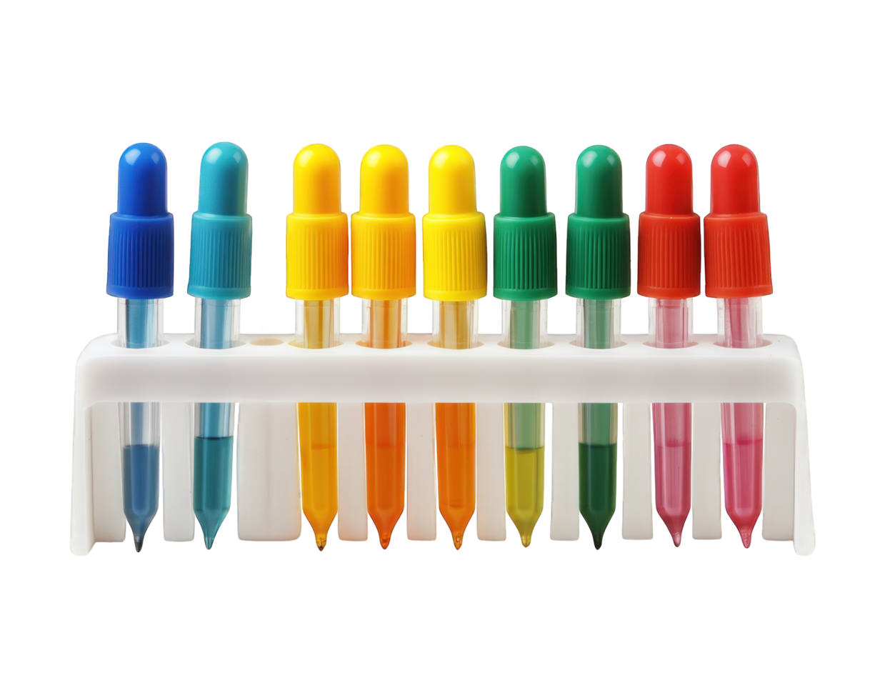 A set of six colored pens in a holder png