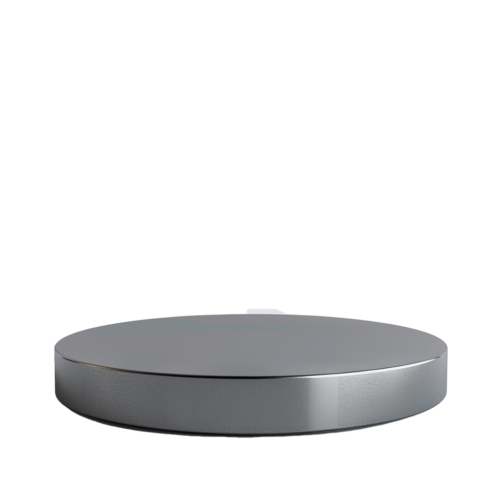 A sleek silver metallic round lid or top for a container or jar png