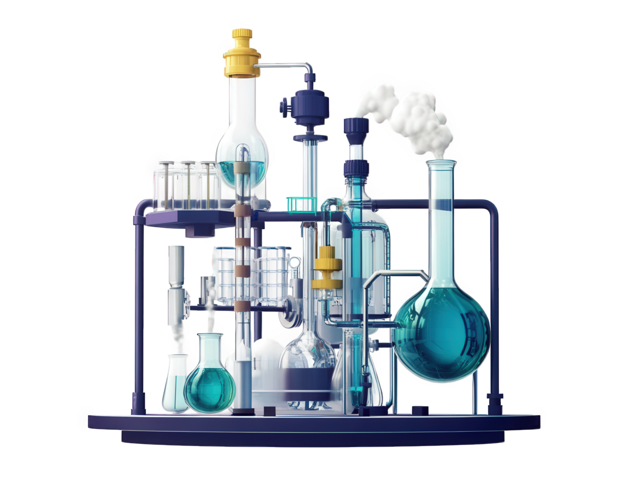 A laboratory with many different types of flasks png