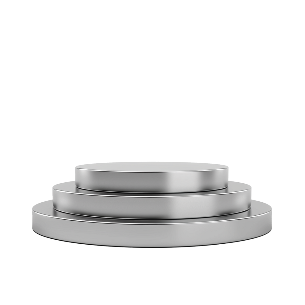 Three Tiered Silver Metal Product Display Stand on White Background png