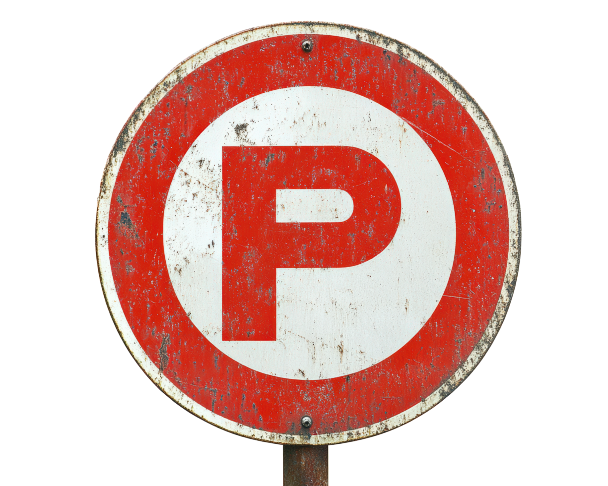 A red and white parking sign png