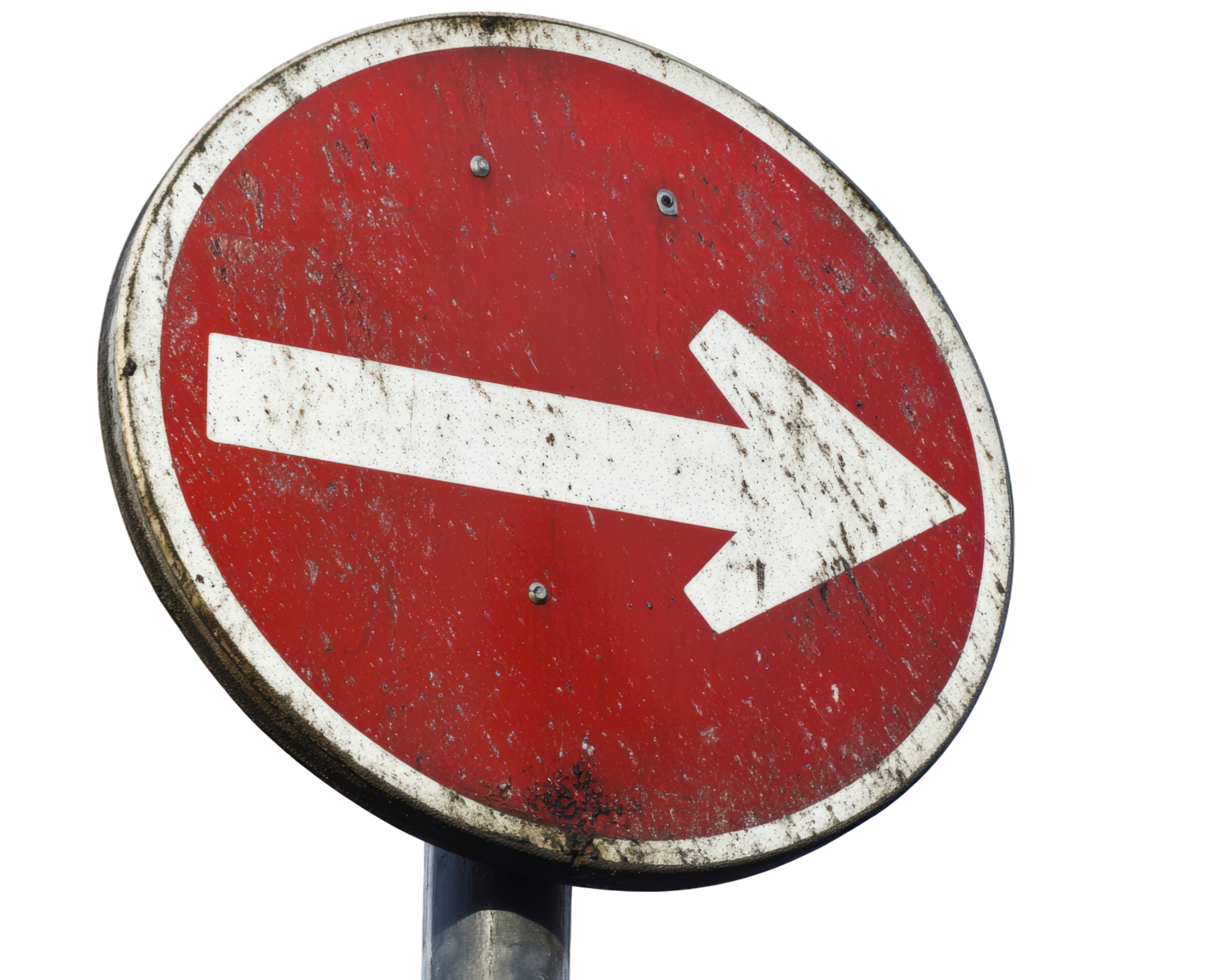 A red and white sign with an arrow pointing in the direction of the right png