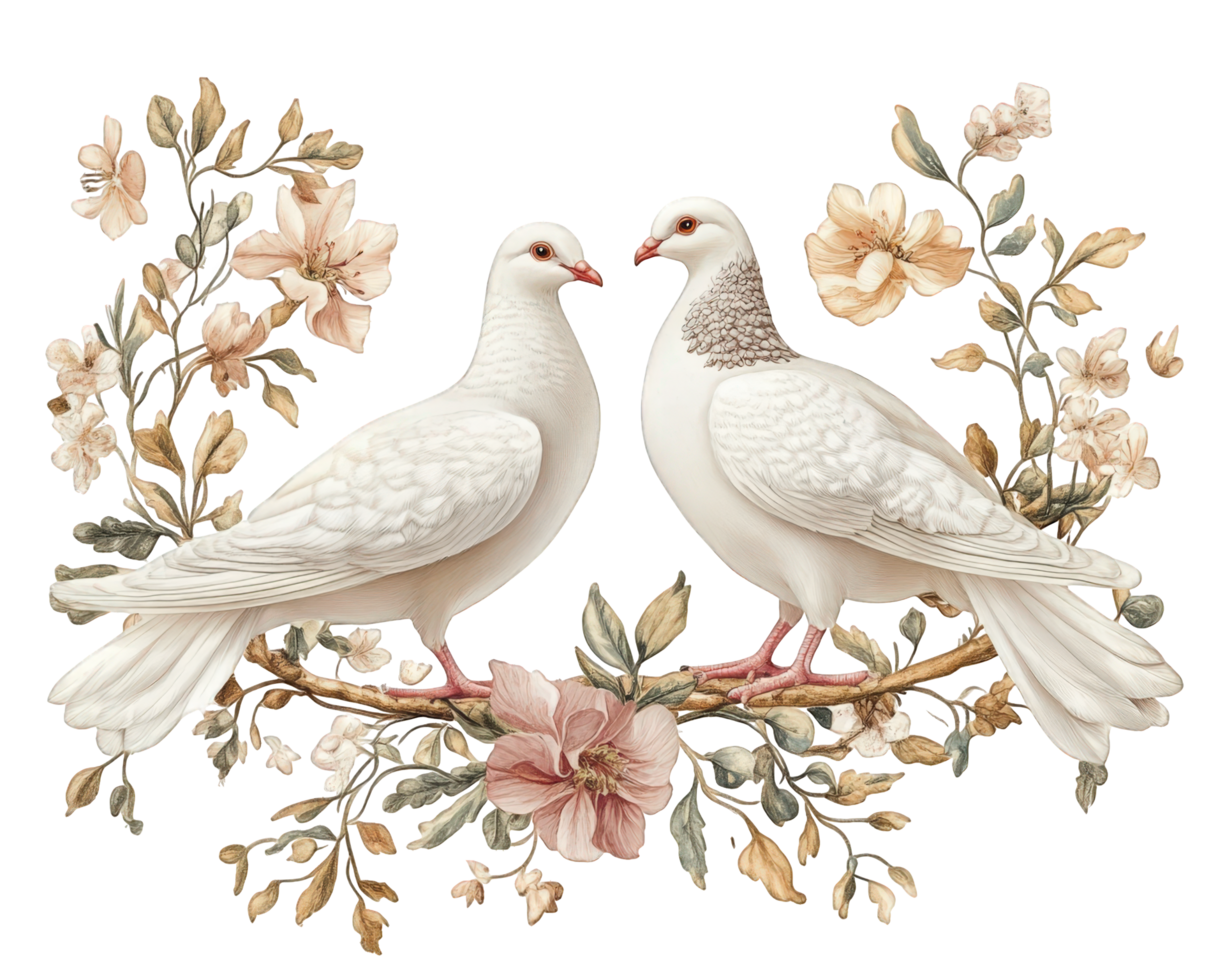 Two white doves are standing on a black background png